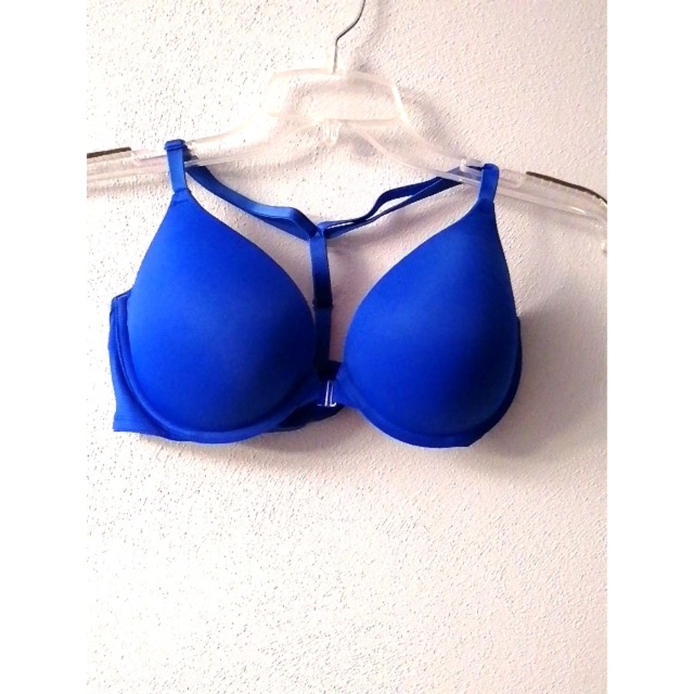 PINK Victoria's Secret Womens Bra Blue 34D T-Strap Underwire Front Close Comfort